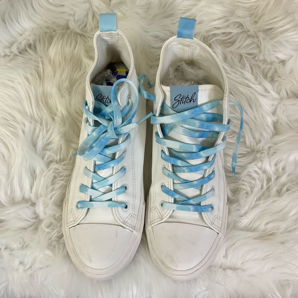 Disney Lilo & Stitch Girls White Blue Lace Up High Top Sneakers Size 6